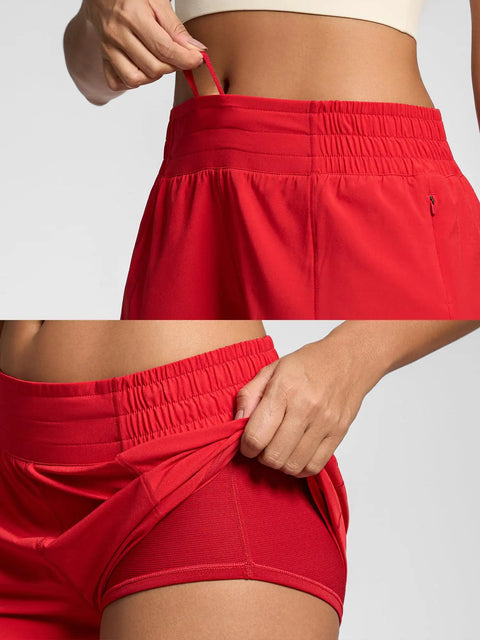 Womens Quick Dry Running Shorts 2.5 Inch Inseam With High Waisted Zip Pockets Lightweight Gym Shorts Built In Liner Red XS detail