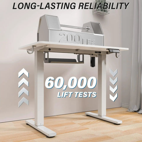 Dope Electric Sit Stand Desk With Smooth Lift 35 By 20 Inch Height Adjustable Standing Desk For Home Office shown holding weight test