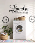 Laundry Room Wall Decal Set Of 3 Vinyl Stickers Wash Dry Laundry Never Ending Story Quote Art For Home And Apartment Black Print Easy Peel And Stick For Home Decor above washing machine
