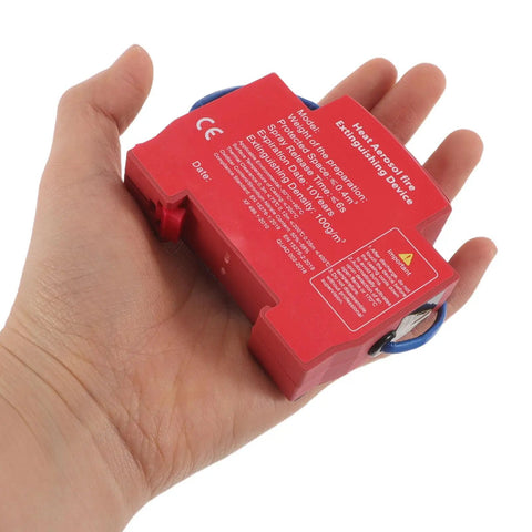 Hella Smooth Automatic Fire Extinguisher Aerosol Spray Sticker With Rock Solid Back Adhesive For Vehicle Engine Bay and Home Garage Safety Boss Level Heat Resistant Flame Retardant Protection 10g Capacity in hand