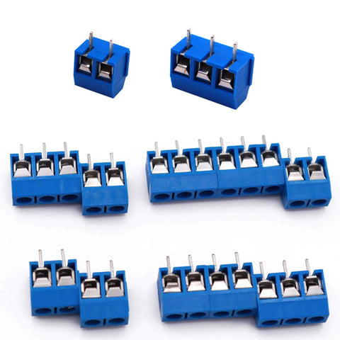 Boxed 2 Pin And 3 Pin 5mm Pitch PCB Mount Screw Terminal Block Connectors Blue For 14 To 22 AWG Wire Rated 300V 10A