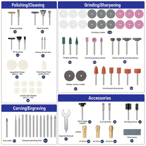 All In One Pro Grade 346 Piece Rotary Tool Accessories Kit DIY Ready With 1 8th Inch Shank Bits For Cutting Grinding Sanding Sharpening Carving And Polishing Universal Fit For Most Tool Types Includes Cutting Wheels Grinding Wheels Brushes Drills