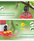 Dope Smart Hummingbird Feeder With Camera For Backyard Birding Solar Powered AI Identification 1080p Video Feed Ant Moat And Bee Proof 20oz Outdoor Hanging Gift For Bird Watching And Backyard Visitors. Image shows ant moat and X-shaped petal design preventing insects.