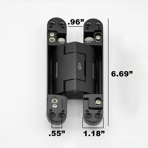 Heavy Duty Self Closing Hidden Door Hinges Holds 120 Lbs Rock Solid Concealed Hardware measuring 6.69" x 0.96".