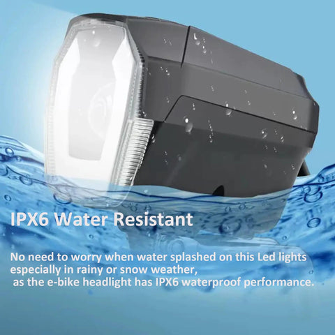 Front LED Headlight for Electric Bikes With Built In Horn 3 Pin Waterproof Connector Compatible With 36V 48V 52V 60V Night Riding Bright Bicycle Horn Light