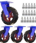 Badass Heavy Duty Industrial Swivel Caster Wheels Set Of Four Solid Rubber Dual Locking Brakes with bolts, 12 inch rubber tires.