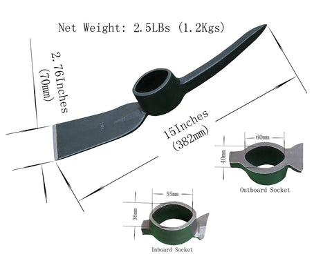 Heavy Duty Forged Mattock Pick With Beveled Edge, Mighty Pickaxe Head For Digging And Landscaping, 2.5 Lb Mattock Hoe Tool dimensions