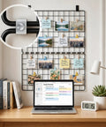 Workspace with grid wall using 100 Pack Splice Washer Kit For Mesh Wire Cable Trays Galvanized Grid Wall Clips Steel Reinforced Joint Clamps