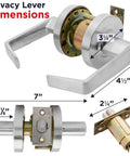 Privacy Locking Door Lever For High Traffic Offices And Industrial Restrooms, Heavy Duty Grade 2, Nickel Chrome, with dimensions