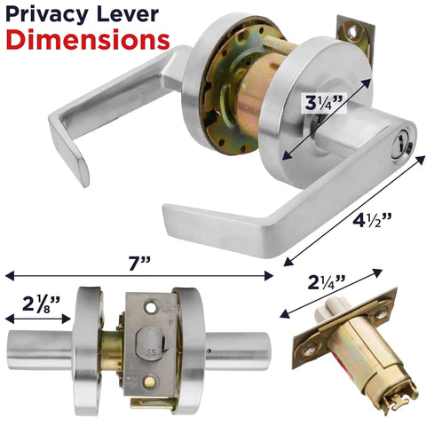 Built Tough Privacy Door Lever for Commercial Bathrooms, Grade 2 Restroom Lock, Nickel Chrome Finish dimensions diagram