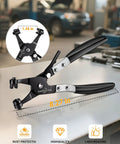 Heavy Duty Hose Clamp Pliers With Locking Gear And Black Non Slip Handle in a workshop, 8.27 inch length, front view