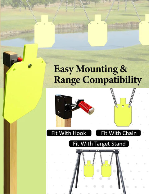 Rugged Rifle Target For Shooting With Half Inch Thick AR500 Steel illustrated in neon color showing mounting options