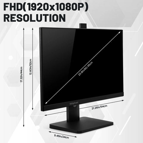 Side view of Frameless 23.8 Inch Business Webcam Monitor With 1080p IPS Display 120Hz Refresh Rate and dimensions shown.