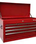 Red Beefy Portable Metal Tool Chest With Six Drawers, 24 Inch Tool Cabinet, Ball Bearing Drawer Slides, Central Lock, Open Lid
