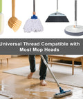 Universal thread system compatible with multiple mop heads, featuring an aluminum threaded mop handle end repair kit.