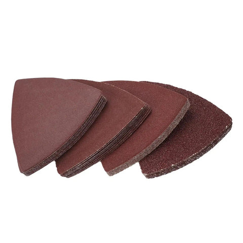 Get Your Projects Rock Solid With These 40PC 80mm Aluminum Triangle Sandpaper Discs, showcasing various grits for multi tool use.