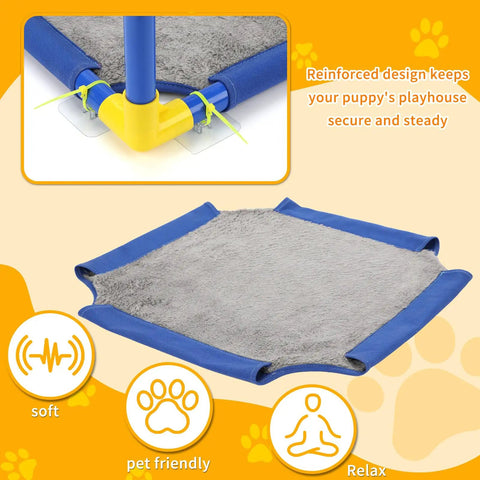 Soft pet-friendly mat of Indoor Puppy Play Gym With Hanging Toys And 8 Enrichment Toys For Small Dogs Cats And Other Pets PVC Frame
