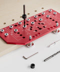 2 In 1 Shelf Pin Jig And Hinge Jig Kit Pro Grade Aluminum Alloy Woodworking Template with drill bits displayed on wood surface