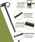 60 Inch Adjustable 2-In-1 Garden Hoe With Ultra Sharp Blade and Tines for Weeding and Soil Loosening, ergonomic handle