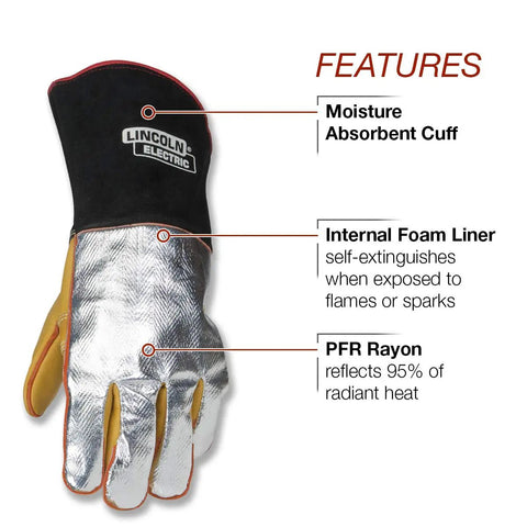 Heat Resistant Welding Gloves With Aluminized Reflective Top That Reflects 95 Percent Of Radiant Heat, Premium Grain Leather