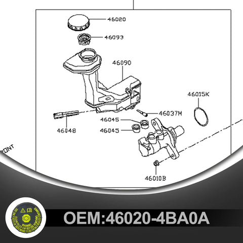 Nissan Rogue Brake Master Cylinder Fluid Reservoir Cap Replacement Fits 2.5L And Rogue Sport 2.0L OEM schematic diagram