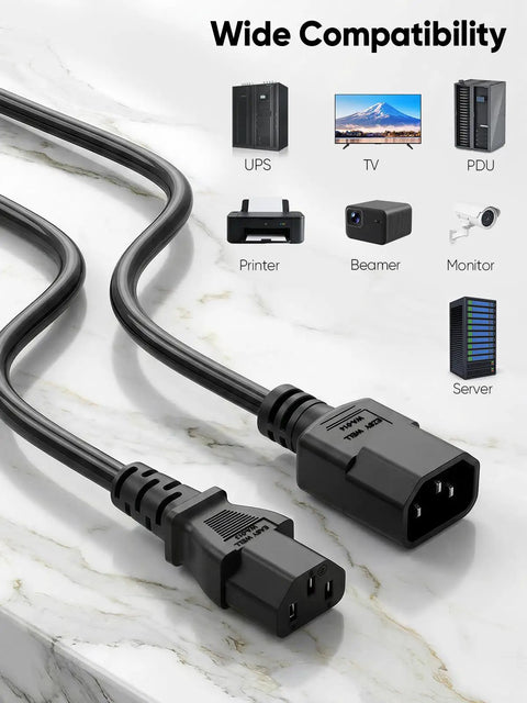 Built Tough Rock Solid 10 Foot Power Extension Cord 2 Pack with C14 Male to C13 Female connectors for wide compatibility.