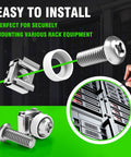 Rock Solid M6 X 16Mm Rack Mount Cage Nuts Screws And Washers 50 Pack used for easy installation of server rack equipment.