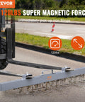 Hanging Magnetic Sweeper Pickup Tool for Nails Bolts Iron Chips Metal Scraps 120 lb Capacity attached to forklift outdoors.