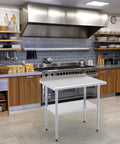 Stainless Steel Work Table With Back Panel And Undershelf 36 Inches Built Tough For Kitchen Restaurant Garage Or Workshop Scratch And Rust Resistant Easy To Clean NSF Certified in kitchen setting