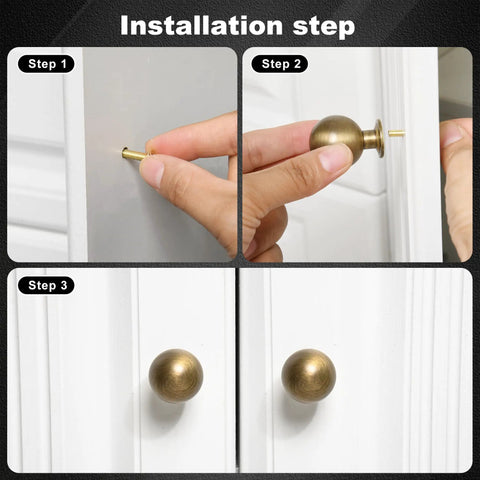 Installation steps for Five Pack Antique Brass Cabinet Knobs And Drawer Pulls, Brushed Bronze Solid Brass Handles on white cabinet