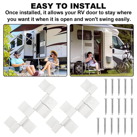 RV Door Hinge Replacement 198295 Hinge Assembly White Two Pack for Entry Door Upgrade with installation guide and images