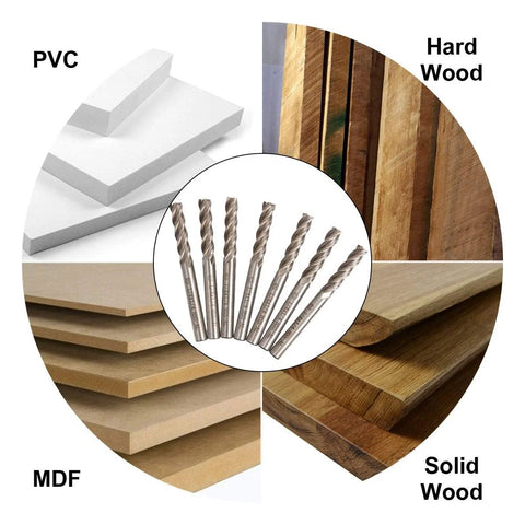 JMIATRY 8-pack 1/4 in HSS end mills, 4-flute, straight shank CNC cutters for wood and metal