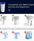 ZeroWater Technology 23 Cup Water Filter Dispenser with compatibility chart for Culligan and ZeroWater pitchers