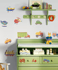Transportation Peel And Stick Wall Decals Set Of 26 Beep Beep Wheels And Cars Theme Easy To Apply Removable And Repositionable