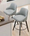 Swivel Bar Stool With Back Rest 26 Inch Counter Height Gray Linen Fabric Upholstered Seat Comfy Cushioned Comfort Solid Wood Legs Easy Clean Upholstery Ideal For Kitchen Island Bar Or Breakfast Nook