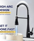 TOYWIA Kitchen Faucets with Pull Down Sprayer, High Arc Single Handle Classic Stainless Steel Sink Faucet 1 or 3 Hole, Suitable for Farmhouse Camper Laundry Rv Bar, Matte Black with pull-down sprayer and high-arc design.