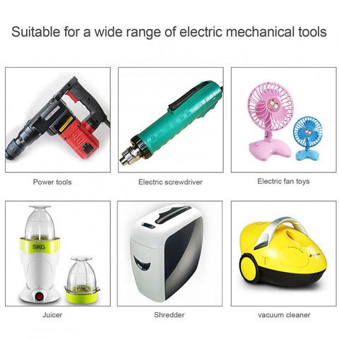 Image showing a variety of electric mechanical tools, including power tools, electric screwdriver, fan toys, juicer, shredder, vacuum cleaner.