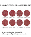 Eight sandpaper discs showing grits 60 to 320 from 40 Sheets Sanding Discs Kit With 60 80 100 120 150 180 240 320 Grits For 5 Inch Orbital Sanders Pro Grade PE Backing All Purpose Sandpaper Set For Wood Metal Auto Body And DIY Projects