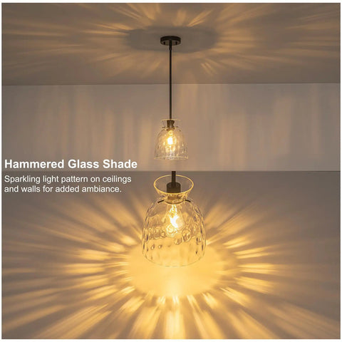 7.5" Black Hammered Glass Pendant Lights Kitchen Island Lighting 1 Pack E26 showcasing an elegant hammered glass shade with light pattern.