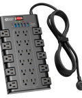 10 Ft Extension Cord Power Strip With 22 AC Outlets And 6 USB Ports, 1875W 15A Surge Protector, 2100 Joules, Flat Plug, Black