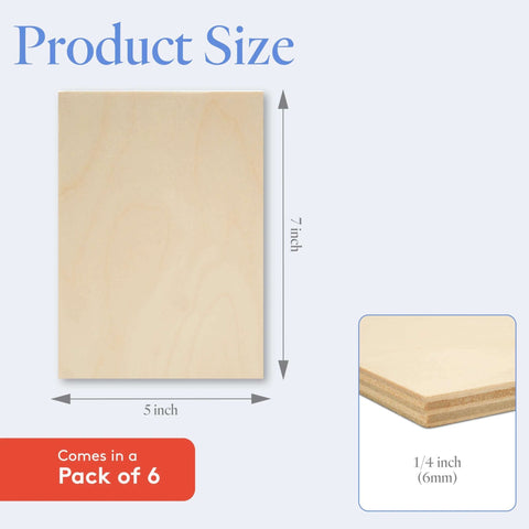 Baltic birch plywood sheet, 5 x 7 in, 1/4 in (6 mm) thick, B/BB grade; pack of 6