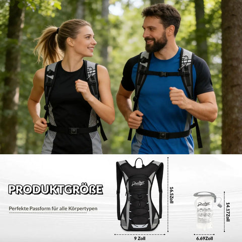 Two runners wearing Lightweight Running Vest With Adjustable Chest Pack And Pistol Holster Hydration Vest With 1.5L Bladder Reflective