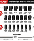 Heavy Duty Lug Nut Remover And Bolt Extractor Set One Half Inch And Three Eighth Inch Drive Tough As Nails For Removing Damaged Bolts Chrome Molybdenum Steel showing 22-piece set with sizes.