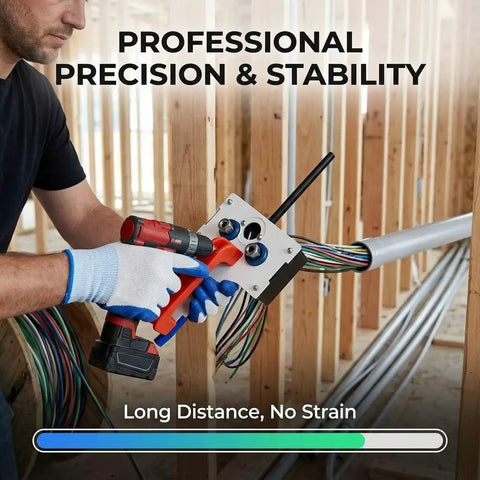 Professional Automatic Wire Fishing Tool For Wall Wiring Projects With Electric Drill Adapter in use for cable pulling.