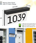 Solar Powered LED Address Sign For Outdoor Use With 3000K Warm White Light, Wireless Waterproof House Numbers Plaque 1039
