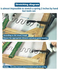 Stretching diagram for Top Access Universal Upholstery Spring Stretcher Lever Kit showing proper handling and spring installation technique.