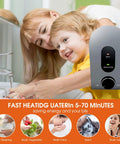 Mother and child using sink with Instant Mini Electric Water Heater 110V Under Sink Tank, promoting fast heating and energy saving.