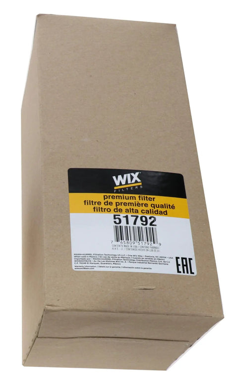 Heavy Duty Spin On Lube Filter 51792 packaging box with label for rugged engine and hydraulic applications.