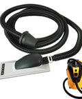 Heavy Duty Hand Planer Hose For Woodworking Dust Collection And Grit Extraction Featuring Hella Flexible Four Meter Vacuum Tube attached to sander.