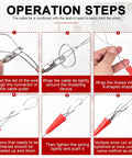 Operation steps for Minhuijiihui Corded Wall Wire Puller Tool with 15 and 30M lead, showing binding wires easily.